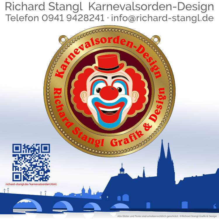 Faschingsorden Clown Gold rund Individueller Faschingsorden Clown Gold rund