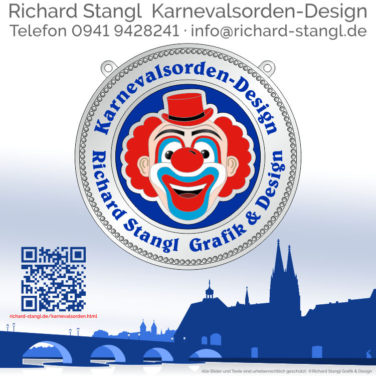Faschingsorden Clown Clown Silber rund Individueller Faschingsorden Clown Silber rund