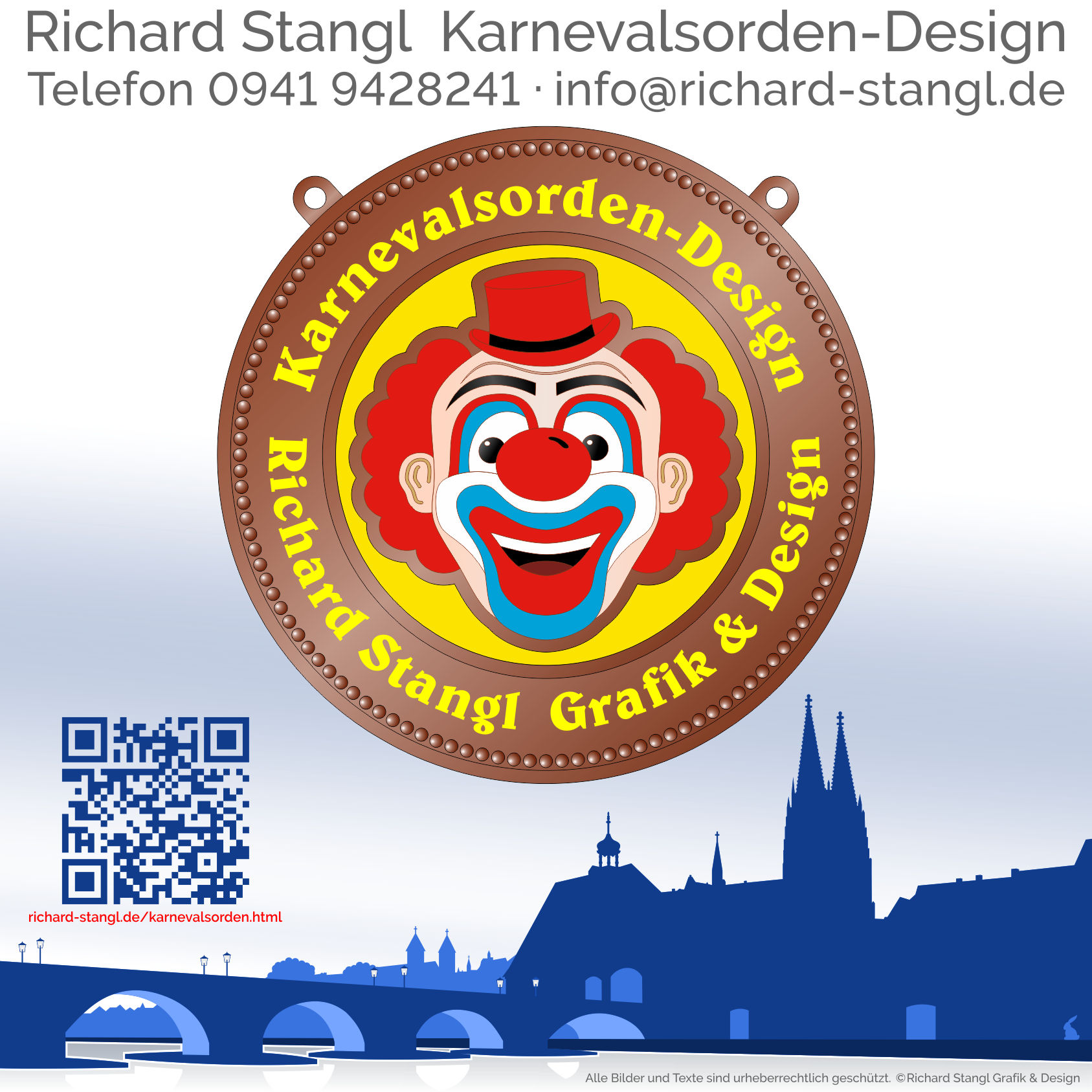 Faschingsorden Clown Altkupfer rund Individueller Faschingsorden Clown Altkupfer rund