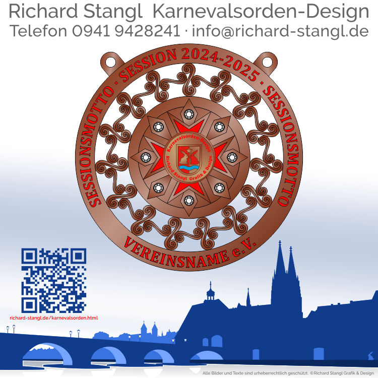 Faschingsorden Spiralen Altbronze Individueller Faschingsorden Spiralen Altbronze