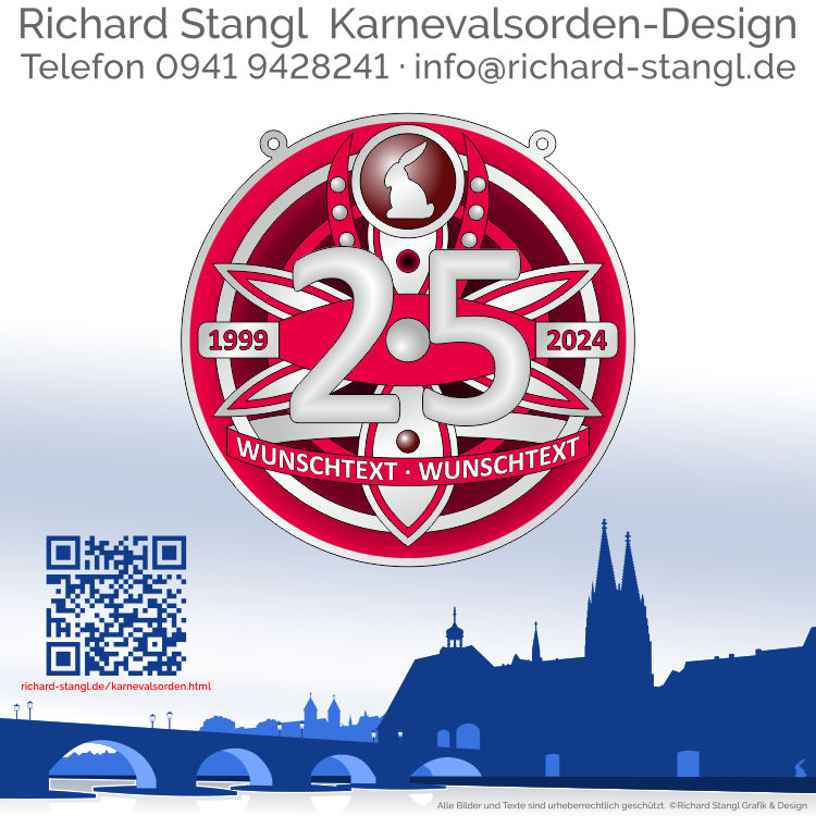 Individuelle Karnevalsorden Faschingsorden im Design Jubilaeum 25 rund