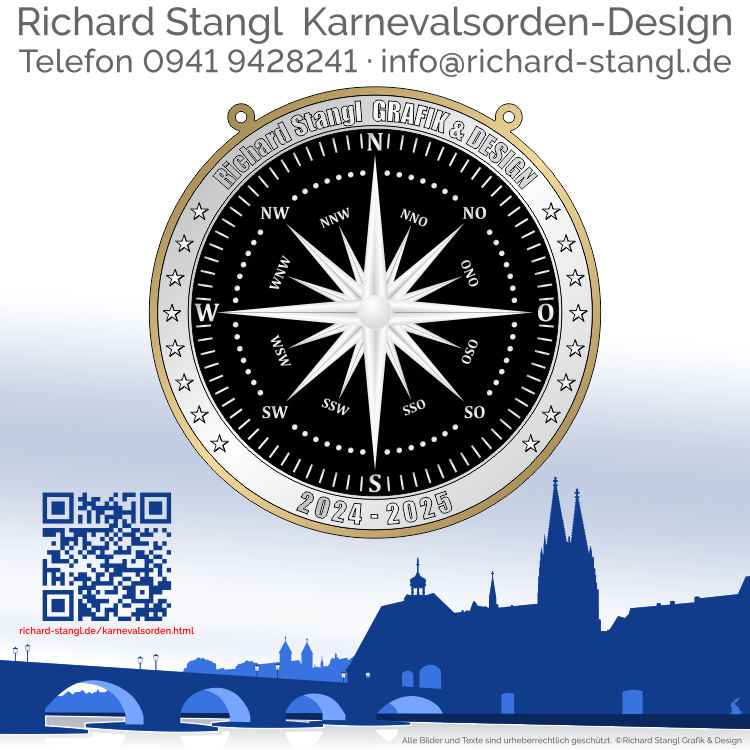 Karnevalsorden Windrose Kompass Silber Individuelle Karnevalsorden Windrose Kompass Silber
