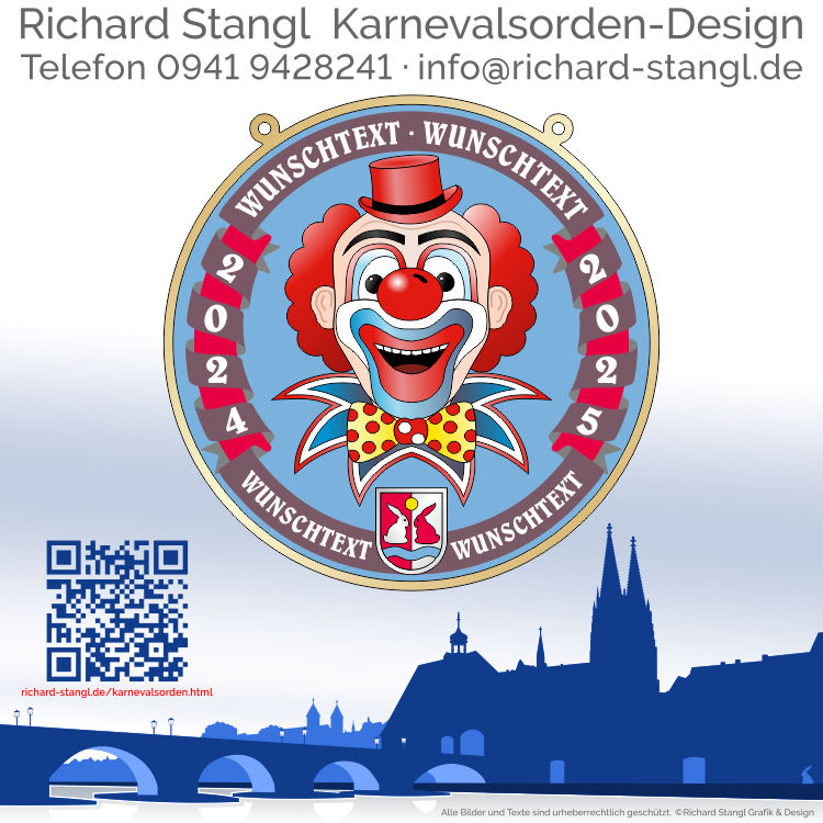Karnevalsorden Druckorden Clown Blau Individuelle Karnevalsorden Druckorden Clown Blau
