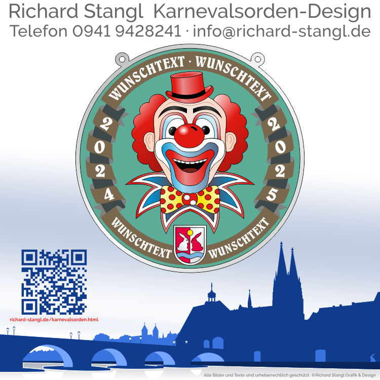Karnevalsorden Druckorden Clown Grün Individuelle Karnevalsorden Druckorden Clown Grün