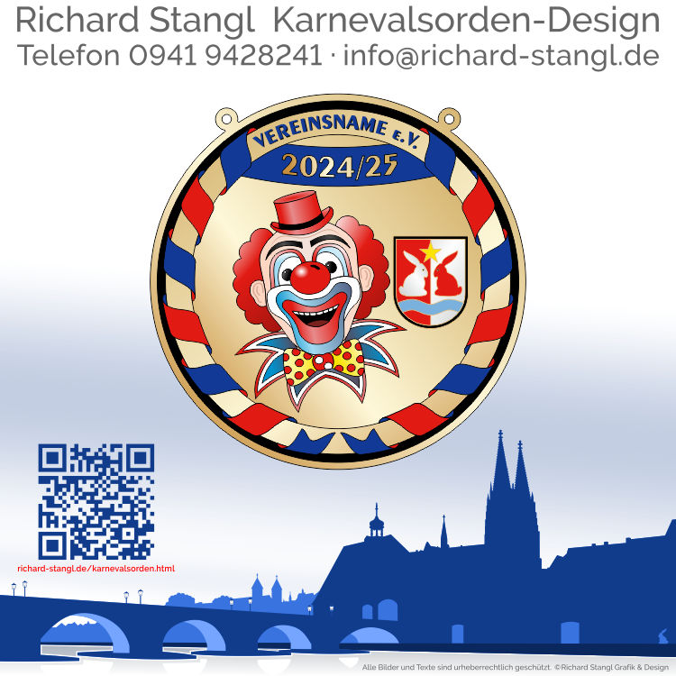 Karnevalsorden Clown Gold rund Individuelle Karnevalsorden Clown Gold rund