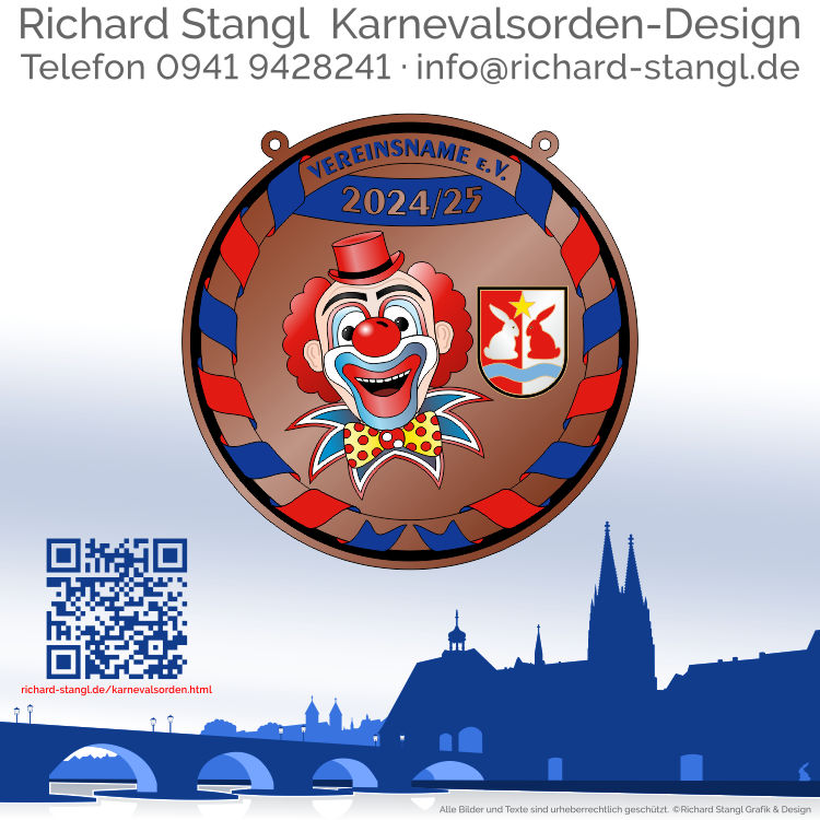 Karnevalsorden Clown Altkupfer rund Individuelle Karnevalsorden Clown Altkupfer rund