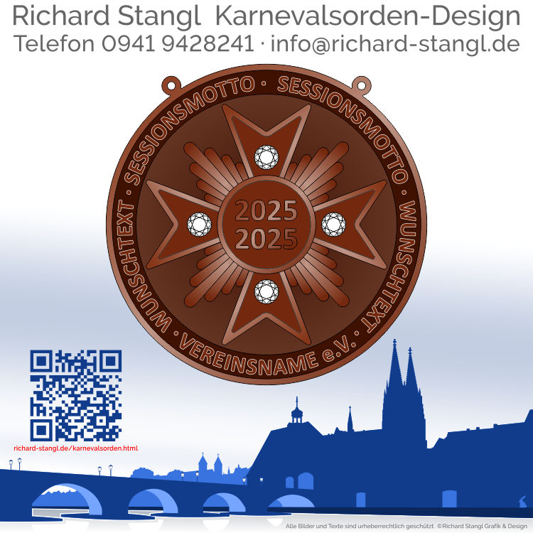 Karnevalsorden Kreuz Kupfer rund Individuelle Karnevalsorden Kreuz Kupfer rund