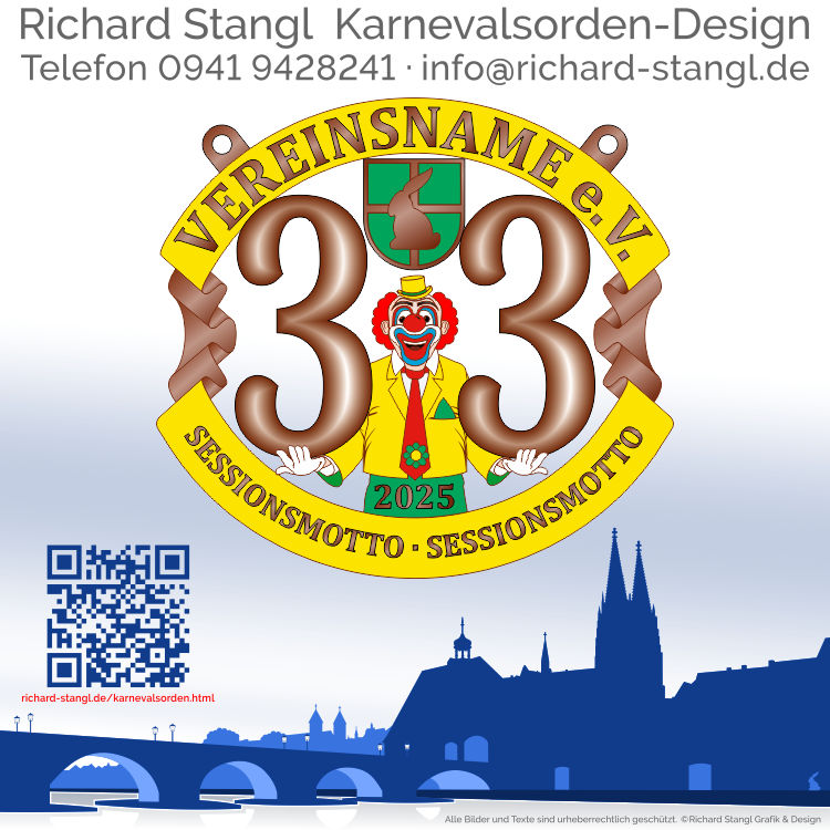 Karnevalsorden Clown Jubilaeum Silber Individuelle Karnevalsorden Karnevalsorden Design Clown Jubilaeum Silber