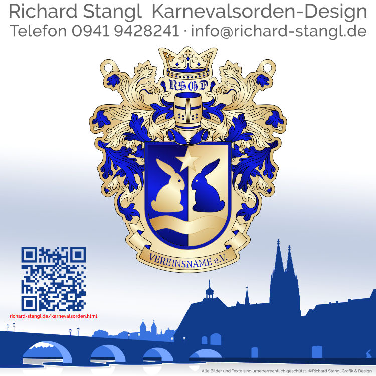 Karnevalsorden Karnevalswappen breit Gold Individuelle Karnevalsorden Karnevalswappen breit Gold
