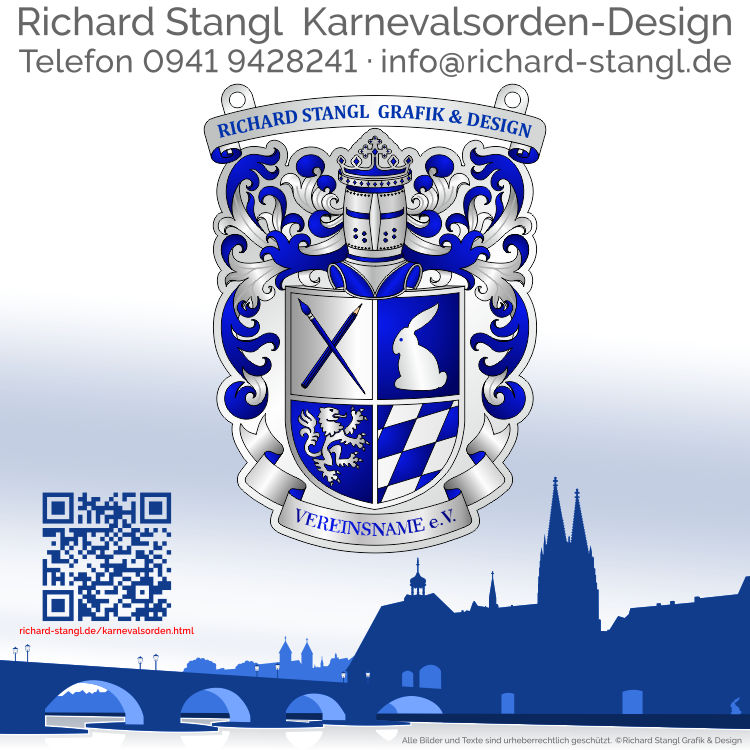 Karnevalsorden Karnevalswappen schmal Silber Individuelle Karnevalsorden Karnevalswappen schmal Silber