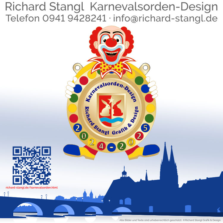 Karnevalsorden Clown stehend Rot Individuelle Karnevalsorden Clown stehend Rot