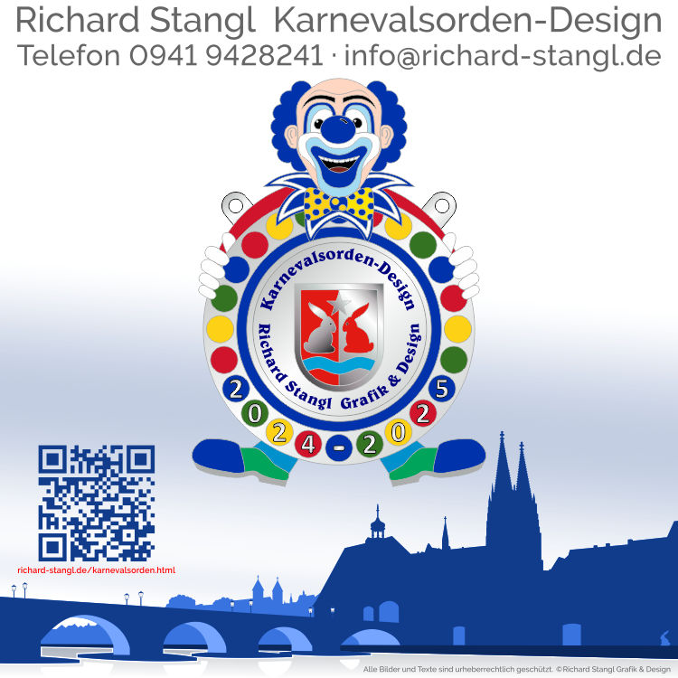 Karnevalsorden Clown stehend Blau Individuelle Karnevalsorden Clown stehend Blau